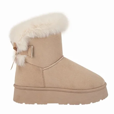 Bota de mujer, de tipo invernal, con forro de peluche, acabado ante, color beige, mod. 1224052