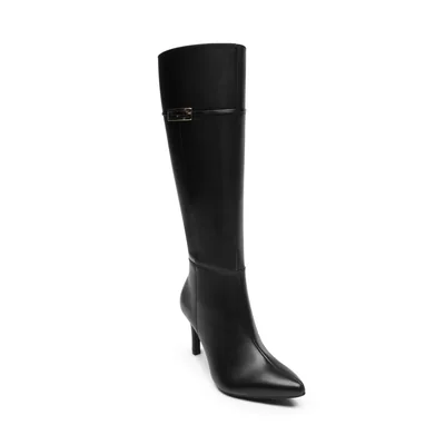 Bota Alta en Piel Flexi Idris Negro con Aplicación para Mujer