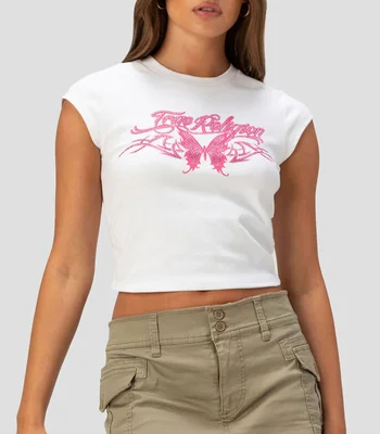 Playera cuello redondo manga corta estampada Mujer
