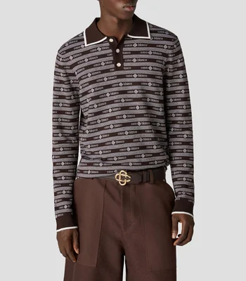 Playera tipo polo manga larga estampada Hombre