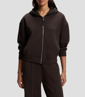 Sudadera loose fit con capucha y cremallera en punto scuba Mujer