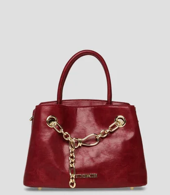 Bolsa satchel roja lisa con cadena Mujer