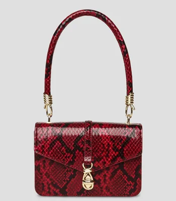 Bolsa shoulder roja con diseño animalprint y textura Mujer