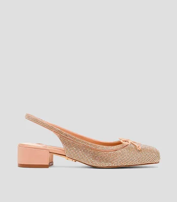 Flats con tacón bajo ancho y pedrería Mujer
