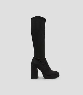 Botas casuales largas en gamuza con tacón alto y cuadrado Mujer