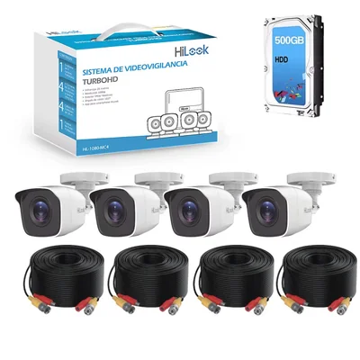 Kit De Seguridad Cctv Turbohd 1080p Dvr 4 Canales + 4 Cámaras Bala Metálicas + Disco Duro 500gb Para Vigilancia 24/7 Con Disco D