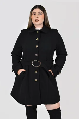 Abrigo largo con cinturon Roman Fashion /Tallas Extras, 3020 (Negro)