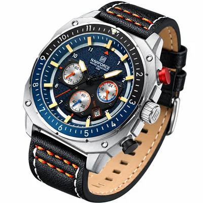 Reloj multifuncional cronógrafo de piel resistente al agua para hombre NF8057