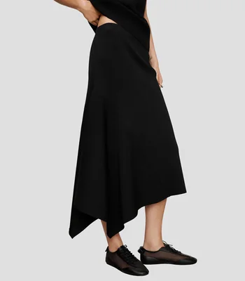 Falda midi de corte recto lisa Mujer