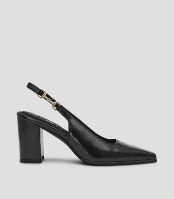 Zapatillas slingback con tacón alto y ancho en piel Mujer