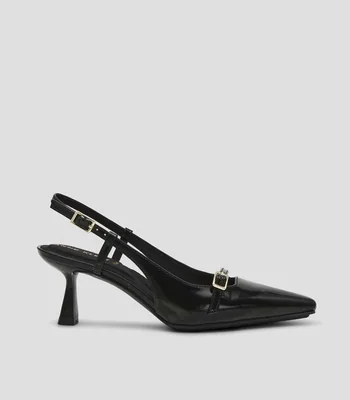 Zapatillas slingback con tacón medio y delgado en piel Mujer