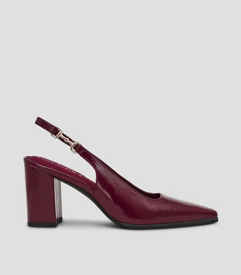 Zapatillas slingback con tacón alto y ancho en piel Mujer