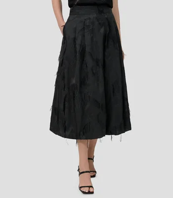 Falda midi de corte evasé jacquard Mujer