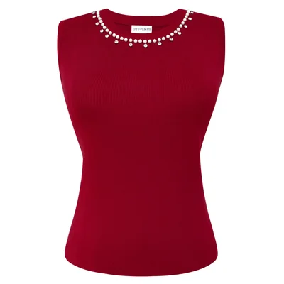 Top Tejido Sin Mangas con Perlas para Mujer City Femme