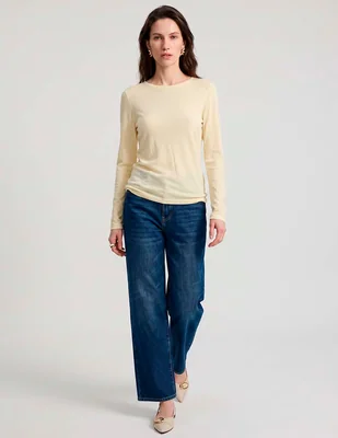 Playera manga larga cuello redondo para mujer