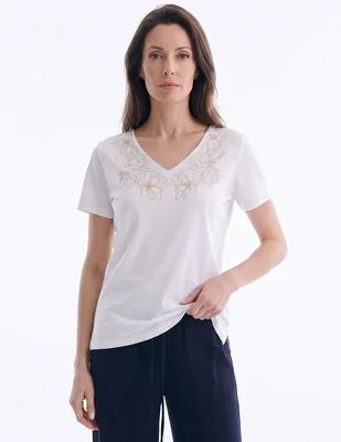 Playera manga corta cuello v para mujer