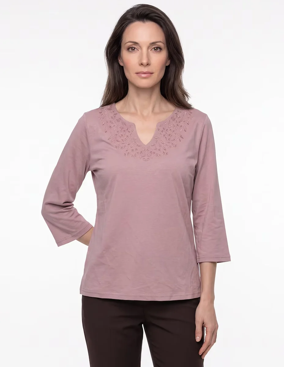Playera manga 3/4 cuello v para mujer