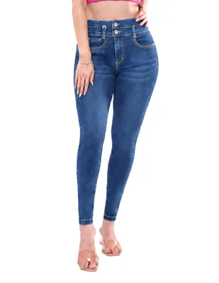 Jeans regular super skinny media cintura para mujer