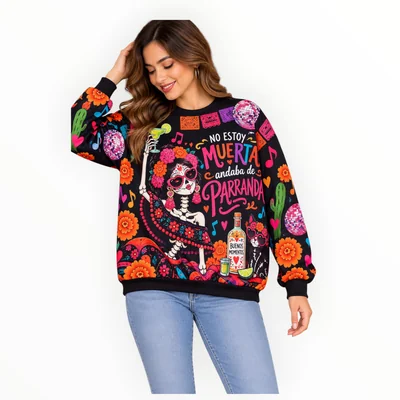 Sudadera Dama Día De Muertos Catrina Estampada Con Lentejuelas