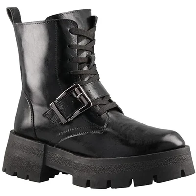Bota Combat con Hebilla y Plataforma color negro para mujer