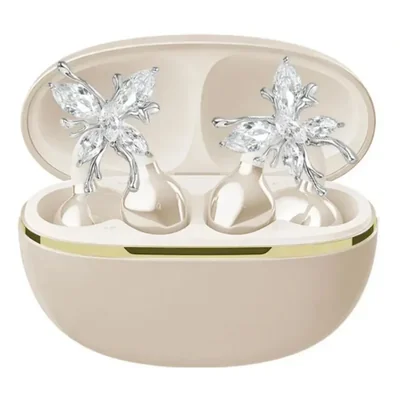 Audífonos Inalámbricos Bluetooth 6.0 Tipo Clip con Pendientes de Lazo Color Beige para Mujer