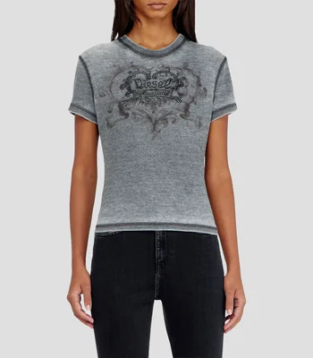 Playera cuello redondo manga corta estampada Mujer
