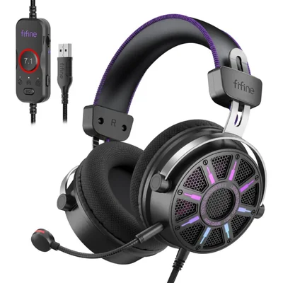 Auriculares Gaming FIFINE H19BP con cable sonido envolvente 7.1 RGB y micrófono