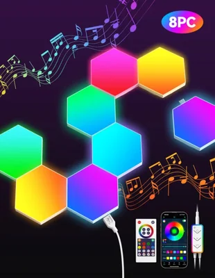 Lámpara TECKNET Hexagonal LED 8 unidades RGB con App inteligente