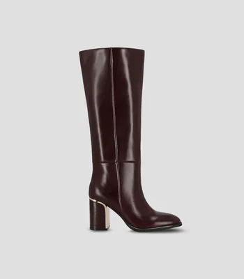 Botas altas con tacón alto y cuadrado en piel Mujer