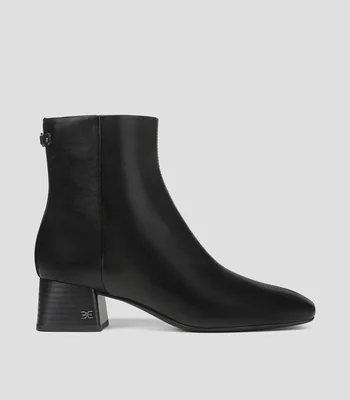 Botines casual negros en piel de tacón cuadrado Mujer