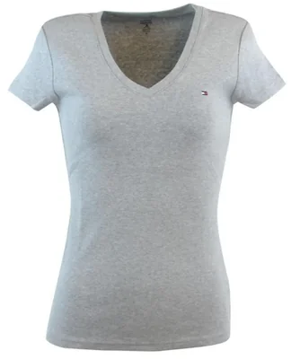 Camiseta de Mujer Tommy Hilfiger Grande Gris Cuello en V Sólida