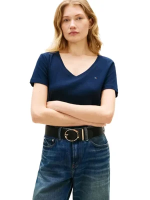 Camiseta Tommy Hilfiger X-Small azul marino acanalada con cuello en V