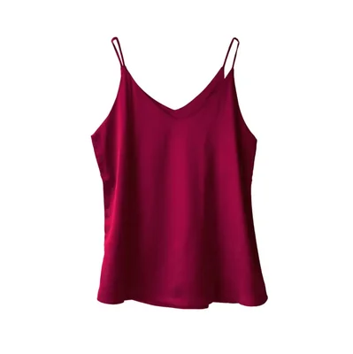 Top Cami Wantschun XL Rojo Vino Satín con Escote en V