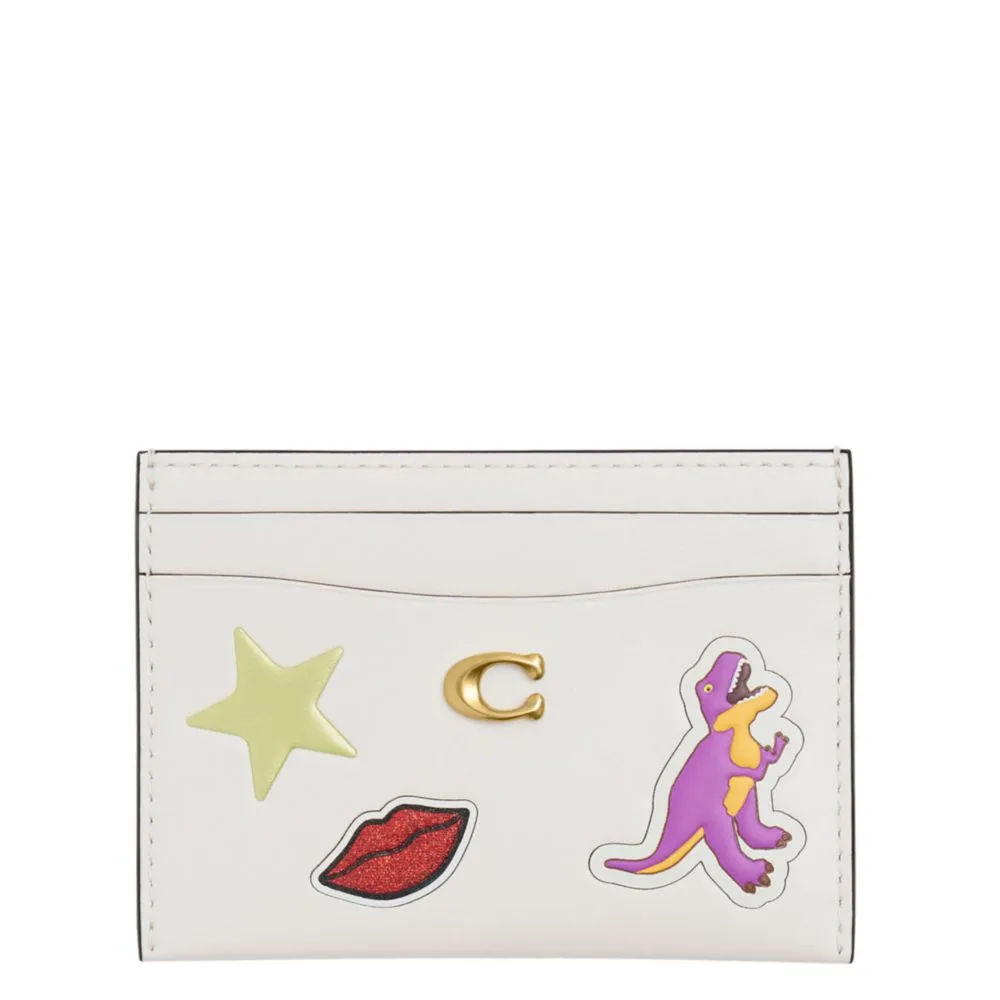 Estuche para tarjetas Coach 10 cm con estampado de stickers