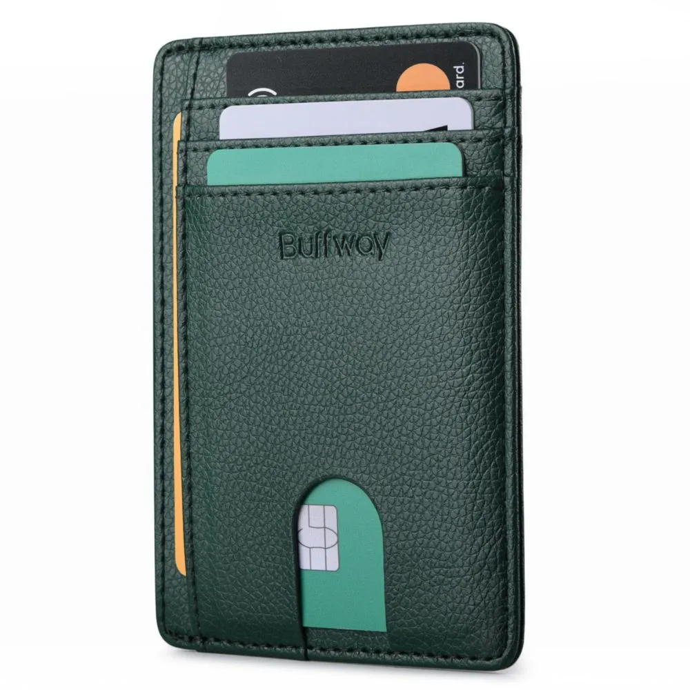 Billetera Buffway RFID Verde Lichee Slim Minimalista