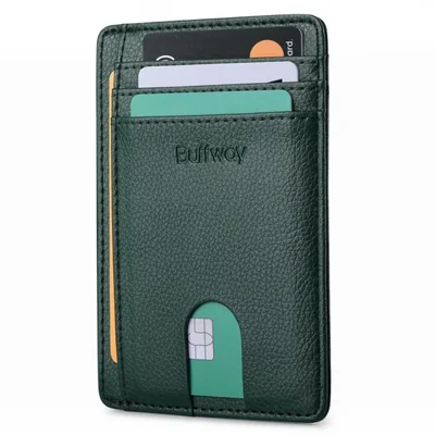 Billetera Buffway RFID Verde Lichee Slim Minimalista