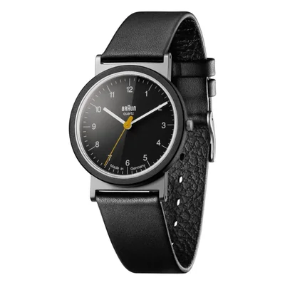 Reloj Braun AW10 negro con correa de cuero y ventana de fecha