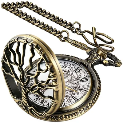 Reloj de bolsillo Tiong 45 mm Árbol de la Vida con cadena de cuarzo