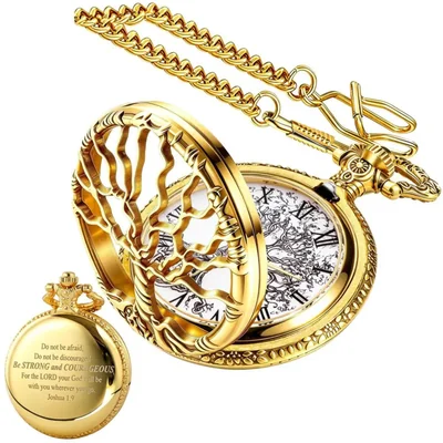 Reloj de bolsillo Tiong 46 cm con cadena de cuarzo y diseño Árbol de la Vida