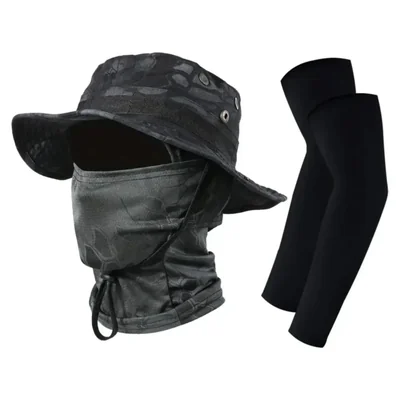 Sombrero Táctico Para Sol Protector Con Pasamontañas Y Manga Camuflaje, Color Negro