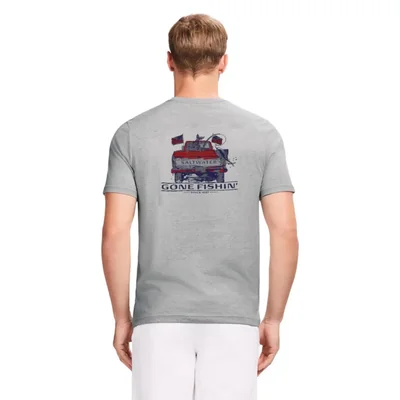 Camiseta IZOD Saltwater de Manga Corta con Diseño Gráfico Gris Claro Jaspeado – Hombre Talla L