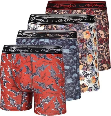 Boxer tipo brief ED HARDY Pack de 4 suave y elástico con calaveras