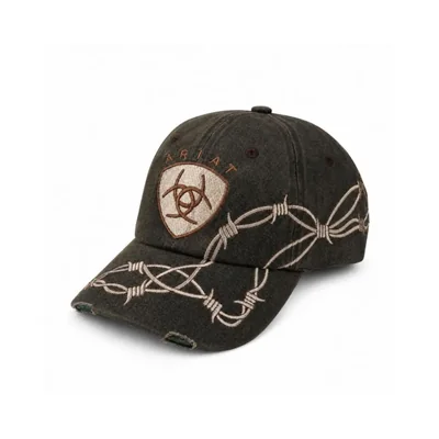 Gorra de béisbol ARIAT marrón con correa ajustable y acabado desgastado