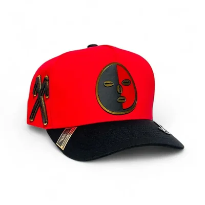 Gorra Vago Style Eleggua snapback piel roja y negra dorada