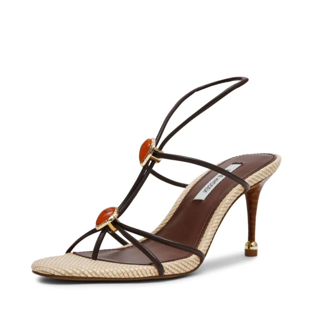 Sandalia Steve Madden Ramos 7.5 Marrón con Múltiples Piedras