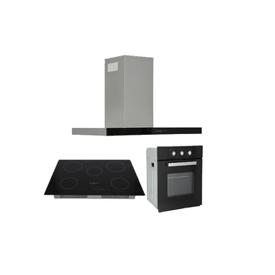 Campana de cocina de pared dig 90cm Temax+ Parrilla eléctrica de inducción 5 quem 76cm Kelvin + Horno electrico cristal