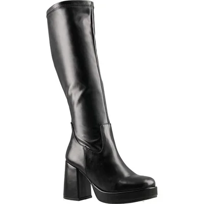 Bota alta de mujer hasta la rodilla con tacón cuadrado y plataforma color negro