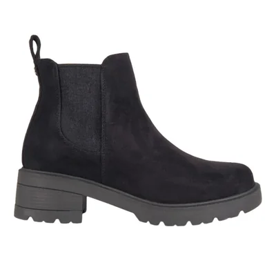 Bota de mujer, tipo Chelsea, con tacón bajo, acabado ante, color negro, mod. 1345661