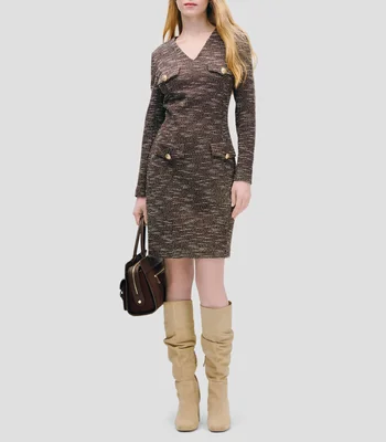 Vestido Silueta H De Tweed Con Lúrex Escote V Mujer