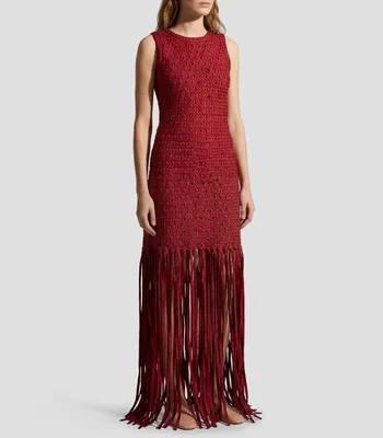 Vestido largo liso con detalle entrelazado Mujer